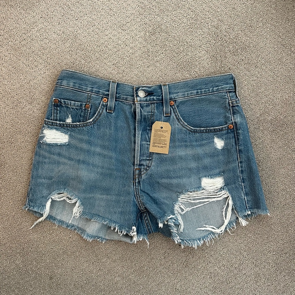 Levi's Blue Distressed Jean Shorts High-Waisted